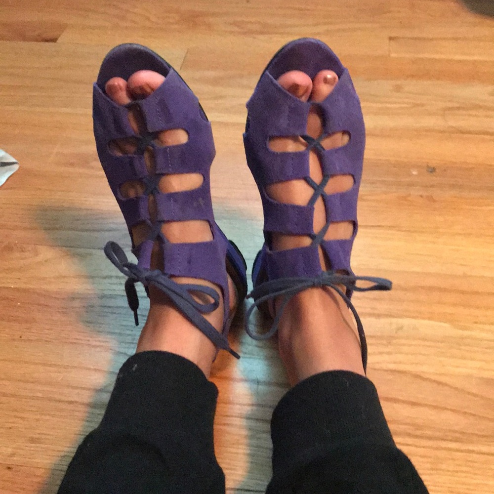 Purple Suede Deena and Ozzy Lace Up Sandals